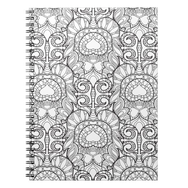 Caderno Espiral Doodle do teste padrão da pena do pavão (Frente)