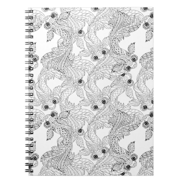 Caderno Espiral Doodle dos peixes de China (Frente)