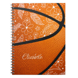Caderno Espiral doodle penas flores paisley boho basquete
