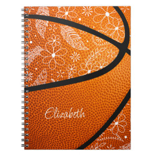 Caderno Espiral doodle penas flores paisley boho basquete