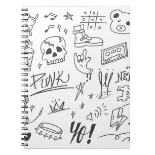 Caderno Espiral Doodles de grafite: Punk Music Scribble