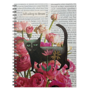 Caderno Espiral Dormir para Sonhar Flores Rosa Quentes de Gato Pre