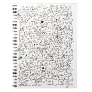 Caderno Espiral Dos "Doodle gatos & do Co"