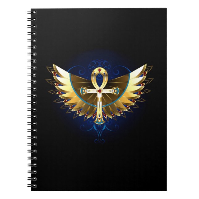 Caderno Espiral Dourada Ankh com Asas (Frente)