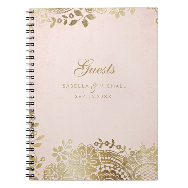 Caderno Espiral Dourada blush elegante livro de convidados de casa (Frente)