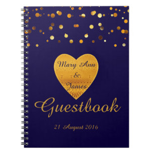 Caderno Espiral Dourada Confetti Glitter Faux Foil Blue Guest