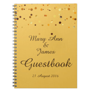 Caderno Espiral Dourada Confetti Glitter Faux Foil Yellow Guest