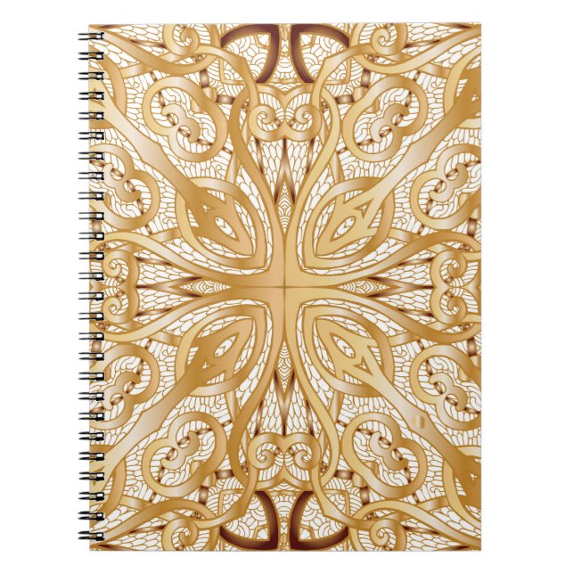 Caderno Espiral Dourada cor, padrão decorativo perfeito. (Frente)
