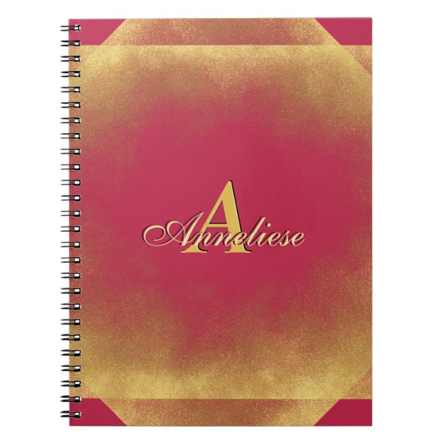 Caderno Espiral Dourada Glitter Viva Magenta Fab Nome Personalizad (Frente)