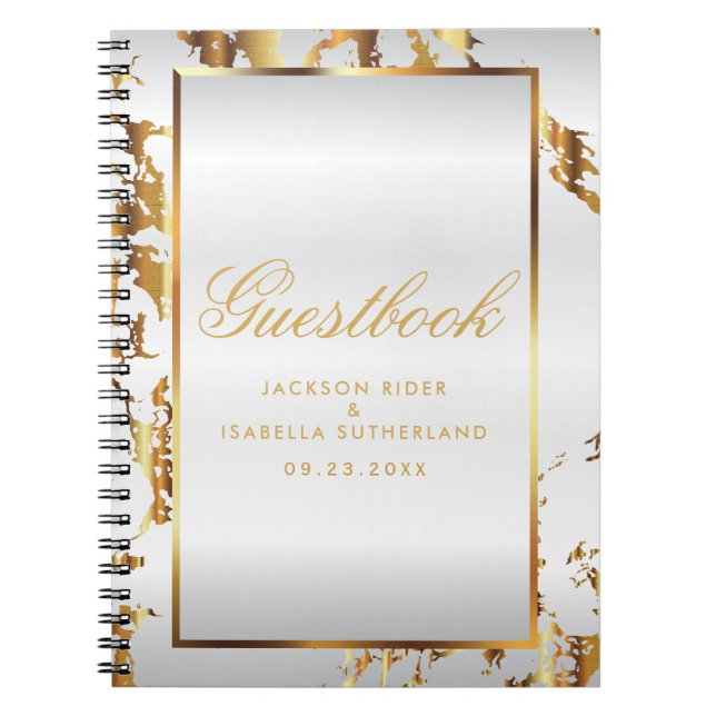 Caderno Espiral Dourada Marble e White Satin - Guestbook (Frente)