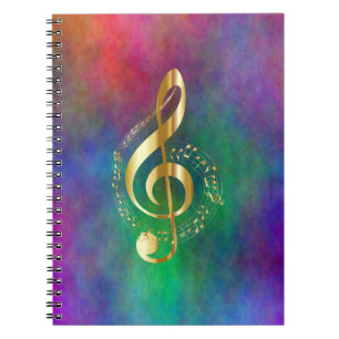 Caderno Espiral Dourada pintura de árvore musical em cores do arco