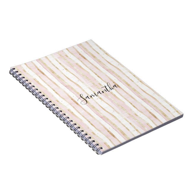 Caderno Espiral Douradas faixas brancas cor-de-rosa (Lado Direito)