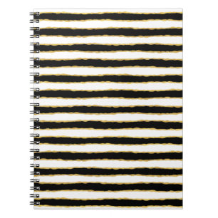 Caderno Espiral Douradas faixas brancas pretas