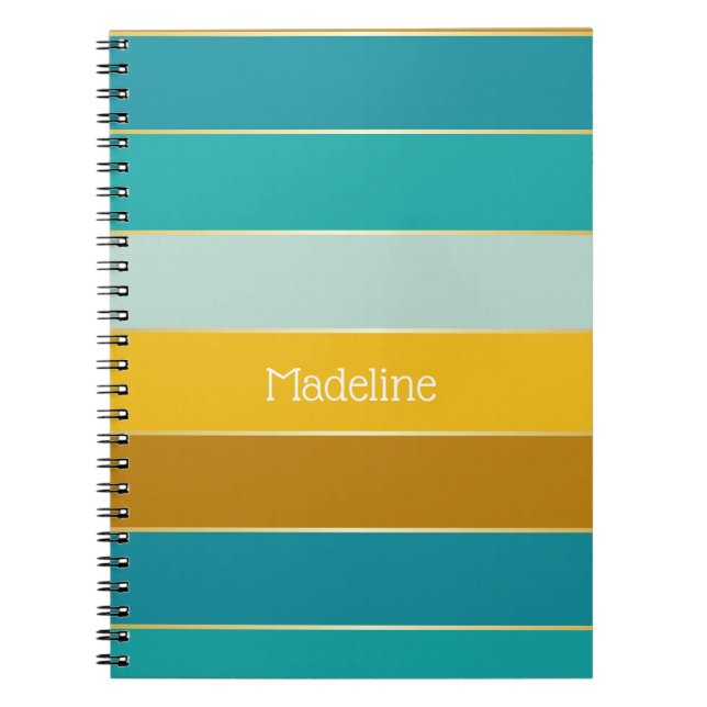 Caderno Espiral Dourado Amarelo Azul - Faixas de Cores de Verão Pe (Frente)