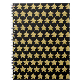 Caderno Espiral Dourado brilho estrelas pretas