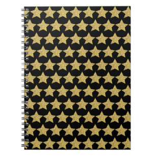 Caderno Espiral Dourado brilho estrelas pretas