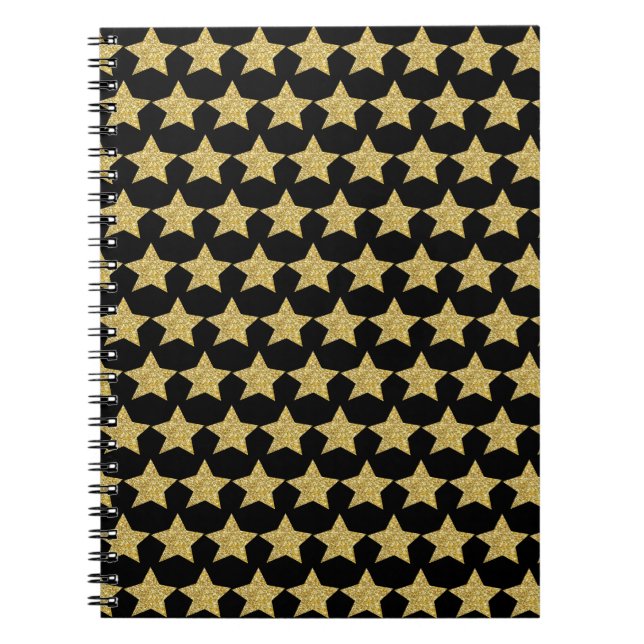 Caderno Espiral Dourado brilho estrelas pretas (Frente)