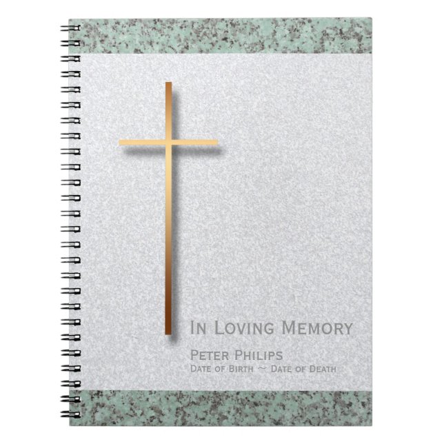 Caderno Espiral Dourado Cross Stone 1 Memorial Funeral Livro de Co (Frente)