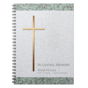 Caderno Espiral Dourado Cross Stone 2 Memorial Funeral Livro de Co