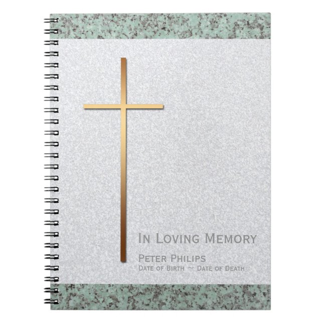 Caderno Espiral Dourado Cross Stone 2 Memorial Funeral Livro de Co (Frente)