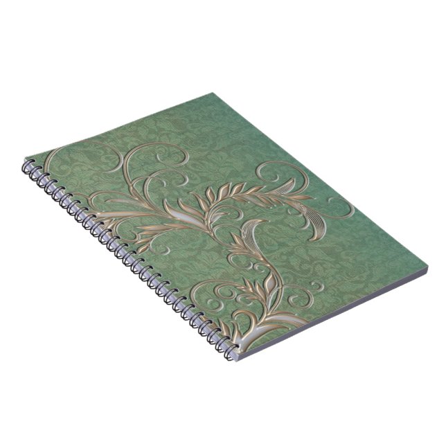 Caderno Espiral Dourado Dano do Efeito do Chá com Embeluras (Lado Direito)