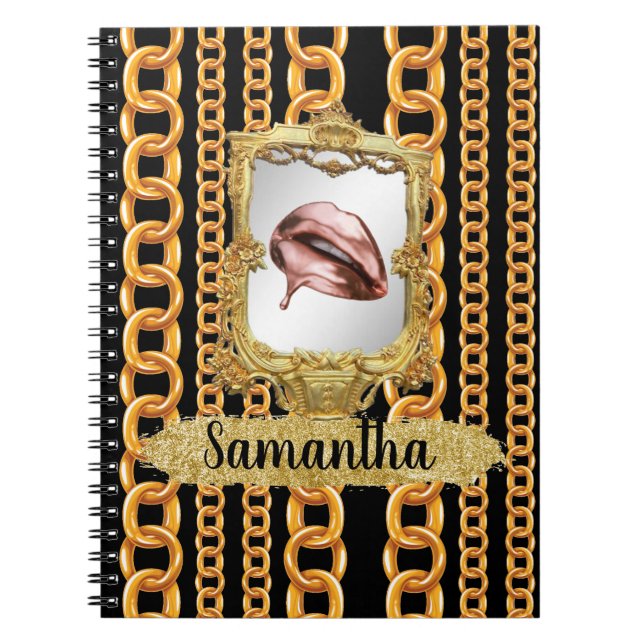 Caderno Espiral Dourado e elegante costume de chic (Frente)