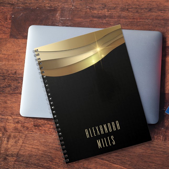 Caderno Espiral Dourado E Negro Menor Menor Nome De Tchic Moderno  (Criador carregado)