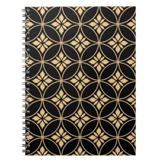Caderno Espiral Dourado e Preto: Vintagem Floral Abstrato