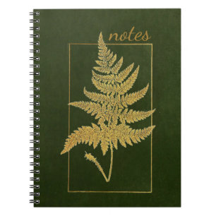 Caderno Espiral Dourado Fern Vintage Green Título Editável