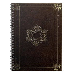 Caderno Espiral Dourado Folha Folha Folha Folha Folha Couro Olhar