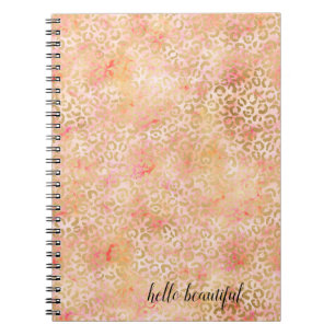 Caderno Espiral Dourado Glam Girassol Rosa Pêssego Penteado Pincel
