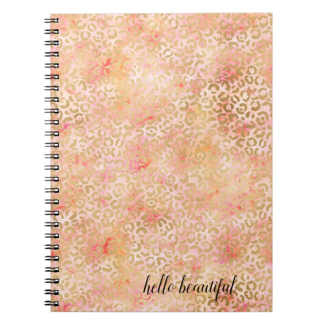 Caderno Espiral Dourado Glam Girassol Rosa Pêssego Penteado Pincel (Frente)