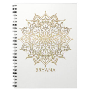 Caderno Espiral Dourado Mandala Branco Chic Glamour Moderno Glam