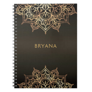 Caderno Espiral Dourado Mandala Marrom Bronze Glamour Chic Moderno