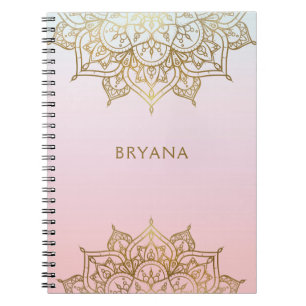 Caderno Espiral Dourado Mandala Rosa Pêssego Chic Glamour Moderno