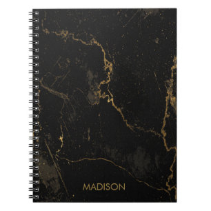 Caderno Espiral Dourado mármore negro