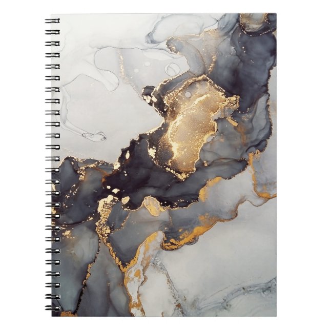Caderno Espiral Dourado Mármore Preto Branco (Frente)