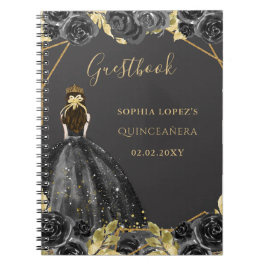Caderno Espiral Dourado negro Princesa Floral Quinceanera Livro Co