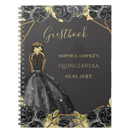 Caderno Espiral Dourado negro Princesa Floral Quinceanera Livro Co