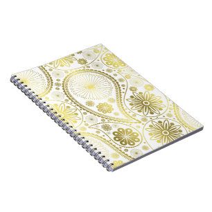Caderno Espiral Dourado padrão paisley