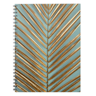 Caderno Espiral Dourado Pintado Padrão de Palma Tropical