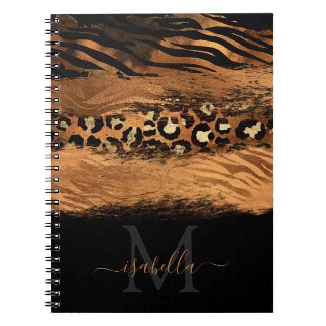 Caderno Espiral Dourado Preto Monogramado Elegante Script Cobre (Frente)