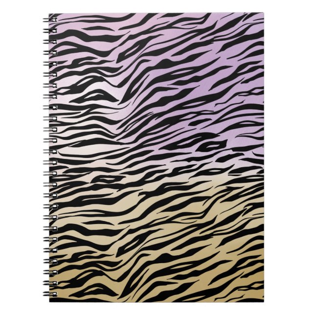 Caderno Espiral Dourado Purple Black Zebra Print Watercolor Ombre (Frente)