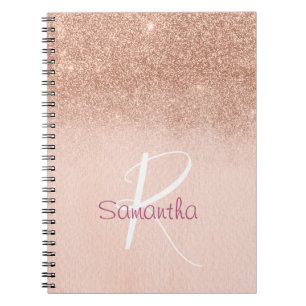 Caderno Espiral Dourado Rosa com Degradê de Brilho Monogramado