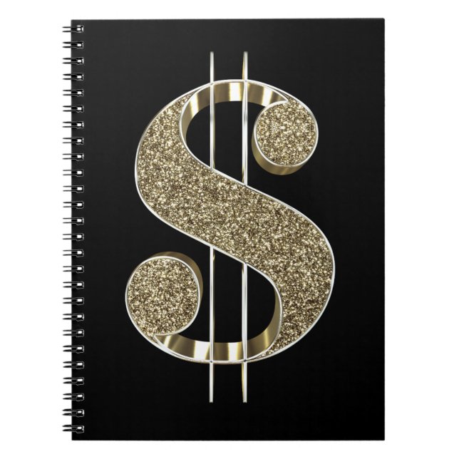 Caderno Espiral Dourado Sinal de Dólar (Frente)