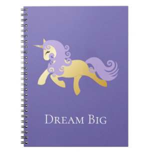 Caderno Espiral Dourado Sonho de Unicórnio Roxo