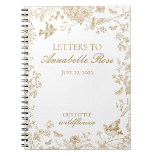 Caderno Espiral Dourado Toile De Jouy Floral Letters to Birthday G