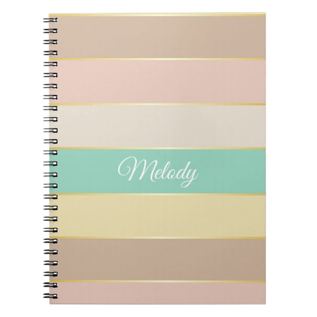 Caderno Espiral Dourado Verde Rosa, Bandas de Cores de Verão Perso (Frente)