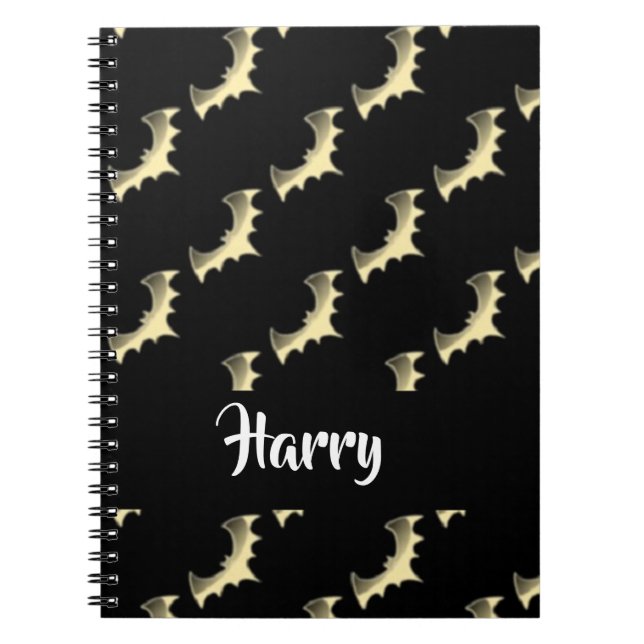 Caderno Espiral Dourados morcegos em preto (Frente)