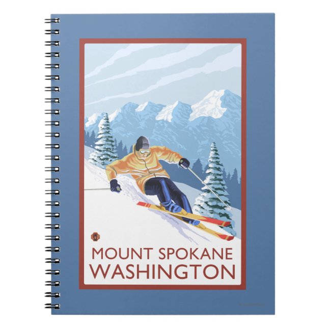 Caderno Espiral Downhill Snow Skier - Monte Spokane, (Frente)